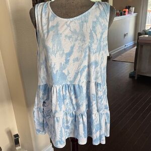 LuLaRoe Light Blue and White Sleeveless Top